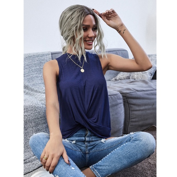 Rouge! Tops - Twisted Front Rib Knit Tank Top